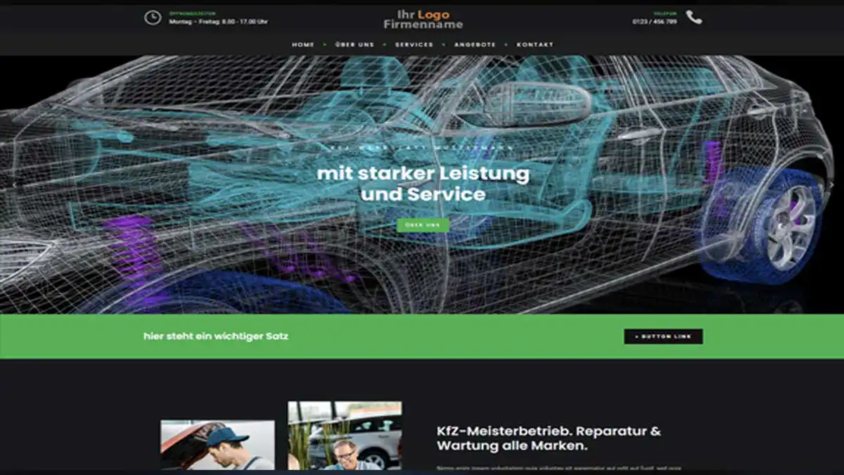 Website-Vorlage für KFZ-Werkstatt und Fahrzeug-Instandsetzung