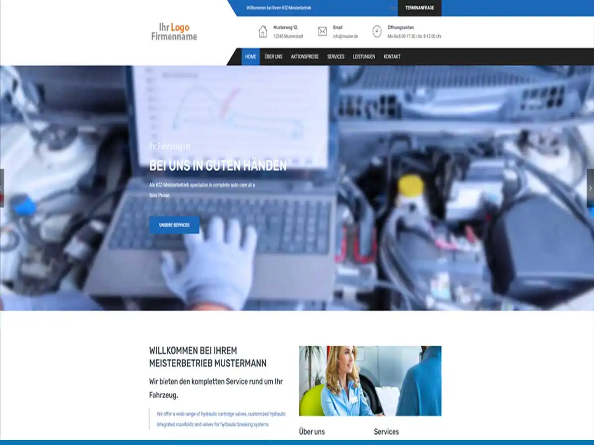 Website-Vorlage für Autowerkstatt mit erweiterbaren Service-Seiten