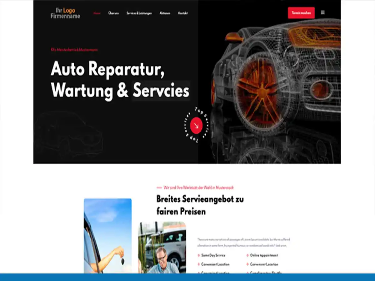 Website-Vorlage für KFZ-Werkstatt und Autohandel